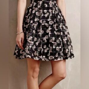 Anthropologie ERIN Elegant Black Floral Skater Skirt